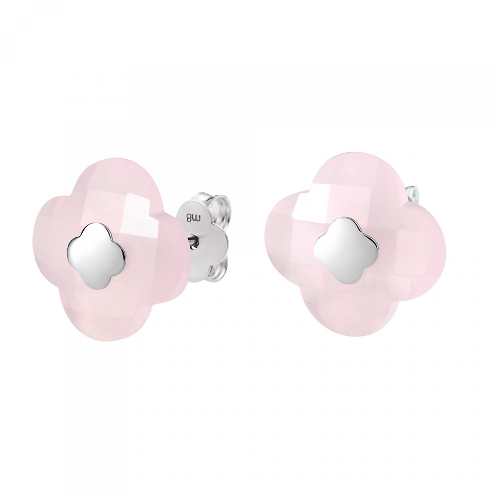 Puces, Quartz Rose Poudre, Or Blanc
