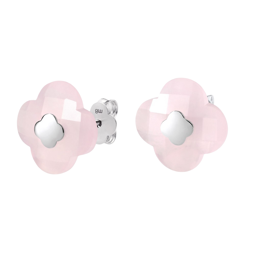 Puces, Quartz Rose Poudre, Or Blanc