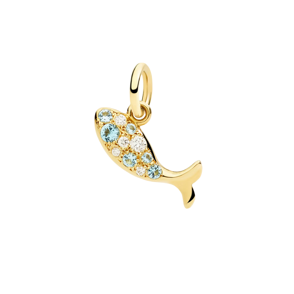 Pendentif Poisson Or Jaune, Topazes Et Diamants