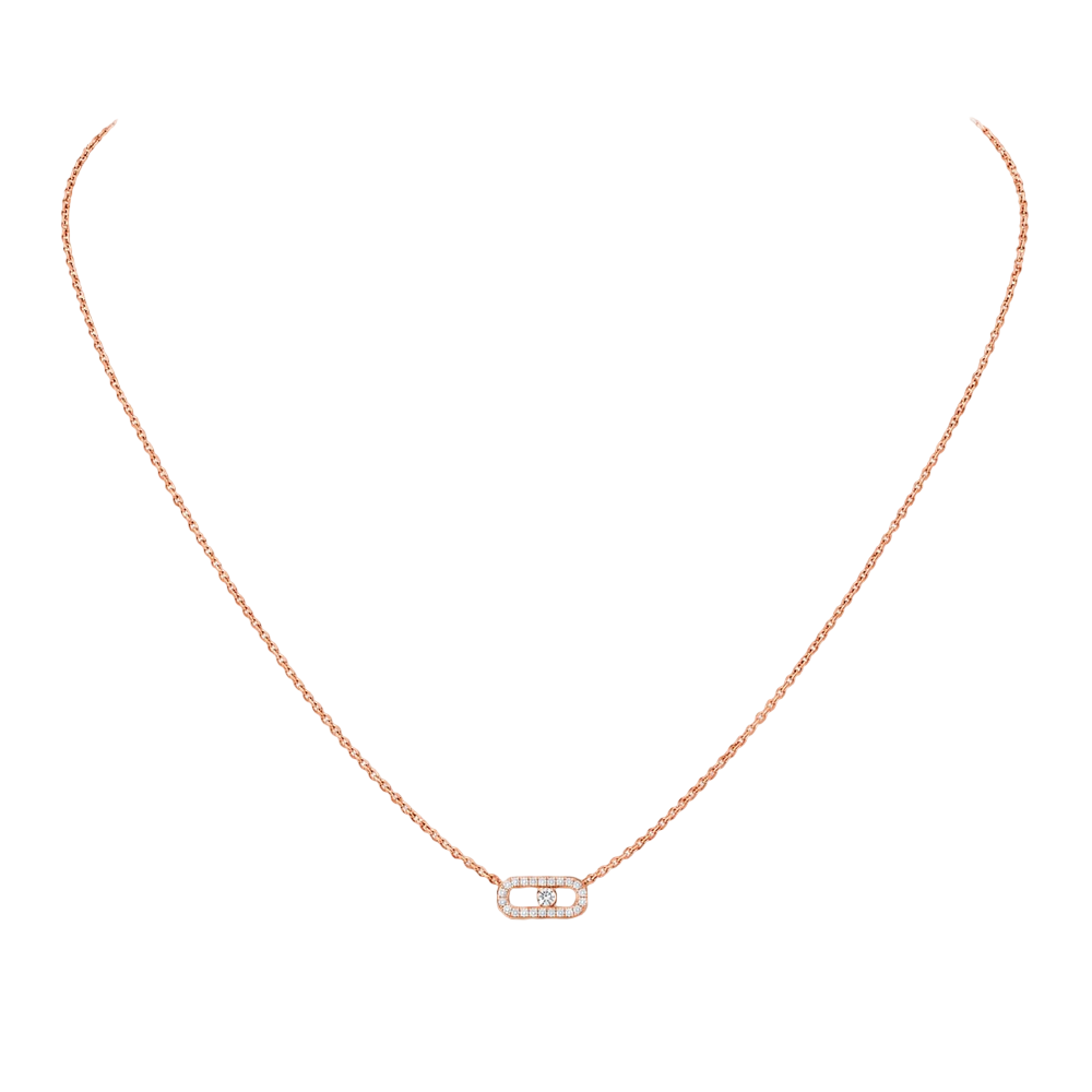 Collier Move Uno pavé, mini modèle Collier Move Uno en or rose 18 carats, motif serti de diamants taille brillant et d'un diamant mobile en son centre.