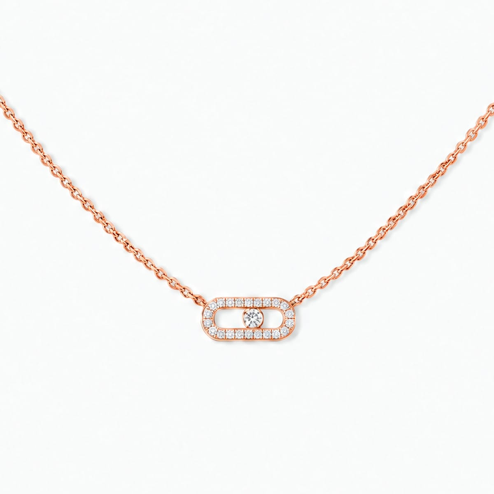 Collier Move Uno pavé, mini modèle Collier Move Uno en or rose 18 carats, motif serti de diamants taille brillant et d'un diamant mobile en son centre.