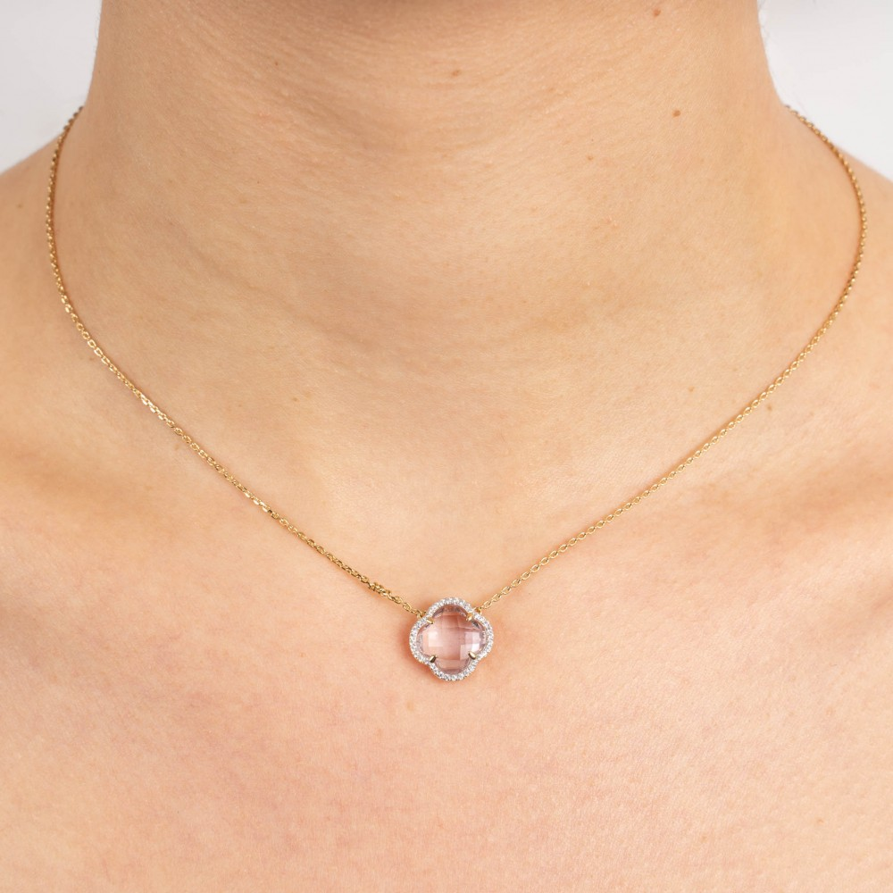 Collier, Améthyste Rose, Diamants, Or Jaune