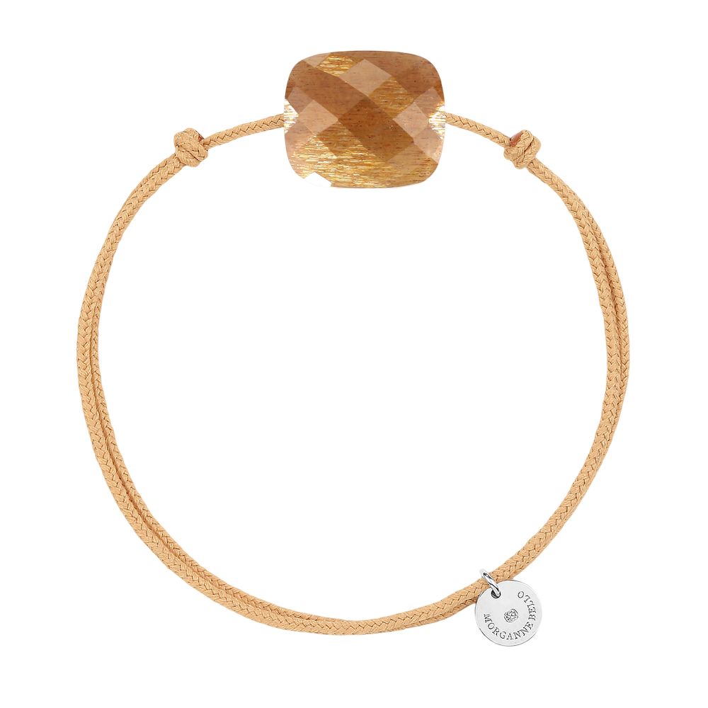 Bracelet, Pierre De Soleil, Cordon Beige Doré