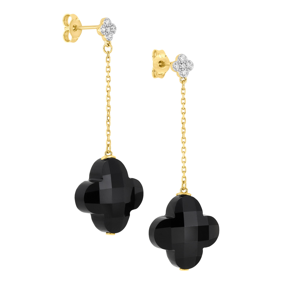 Boucles D'oreilles, Onyx, Diamants, Or Jaune
