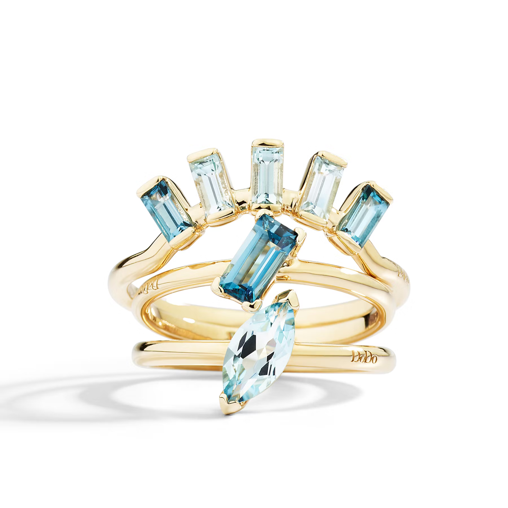 Bague Demi-halo En Topazes Bleu London Et Sky
