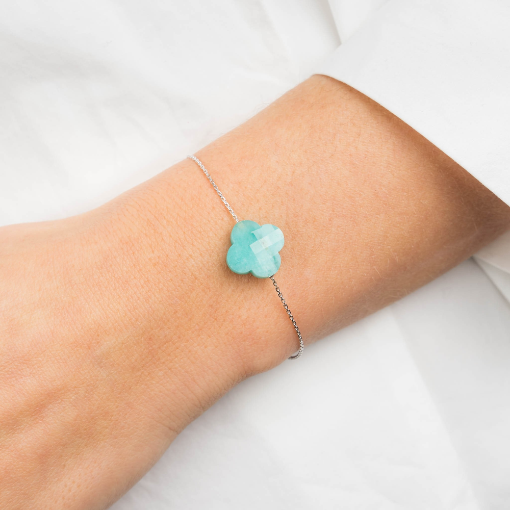 Bracelet, Amazonite, Or Blanc