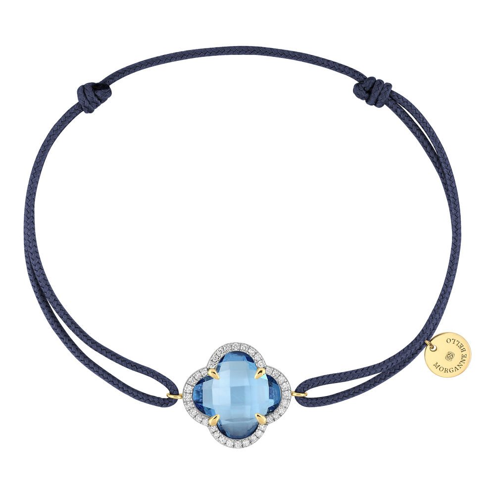 Bracelet, Topaze Swiss Blue, Diamants, Cordon Blue Jean, Or Jaune