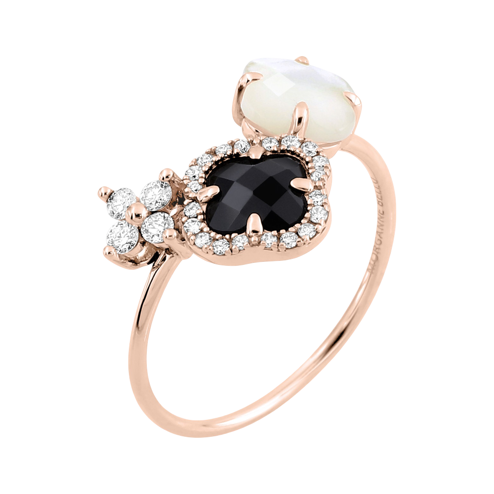 Bague, Onyx, Nacre Blanche, Diamants, Or Rose