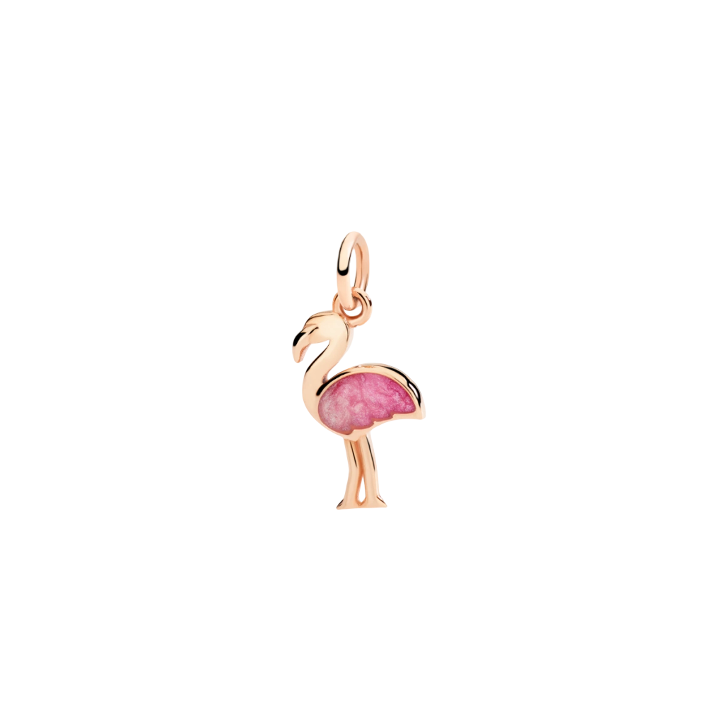 Pendentif Flamant Rose Or Rose Et Émail