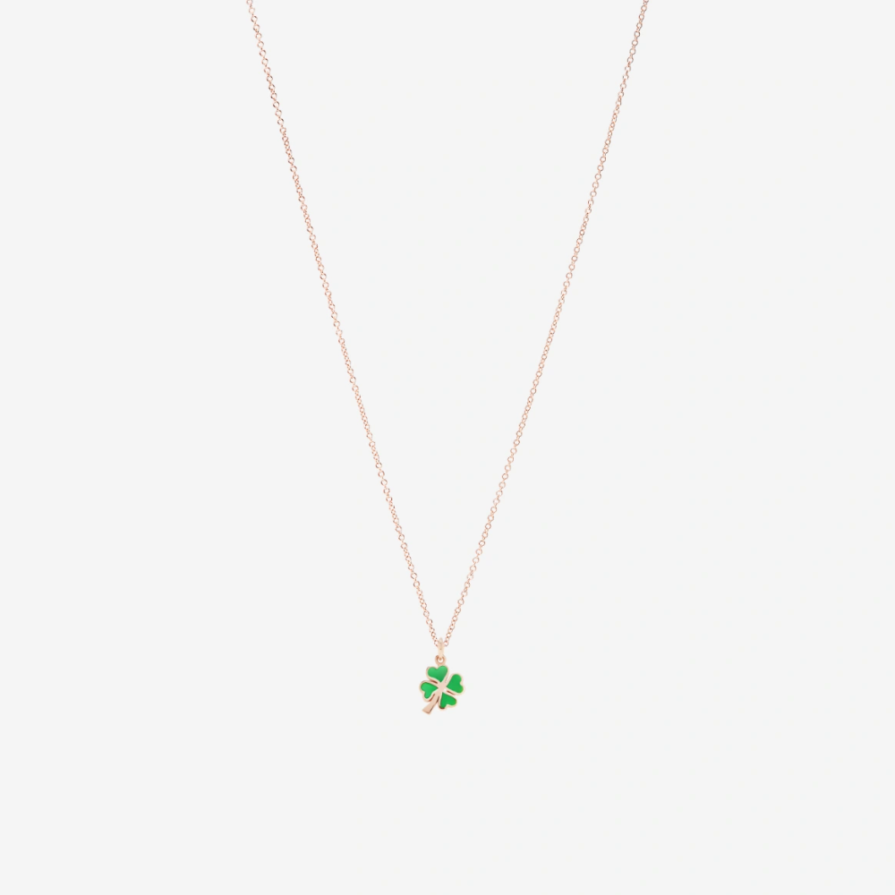 Pendentif Trèfle À Quatre Feuilles Or Rose & Émail