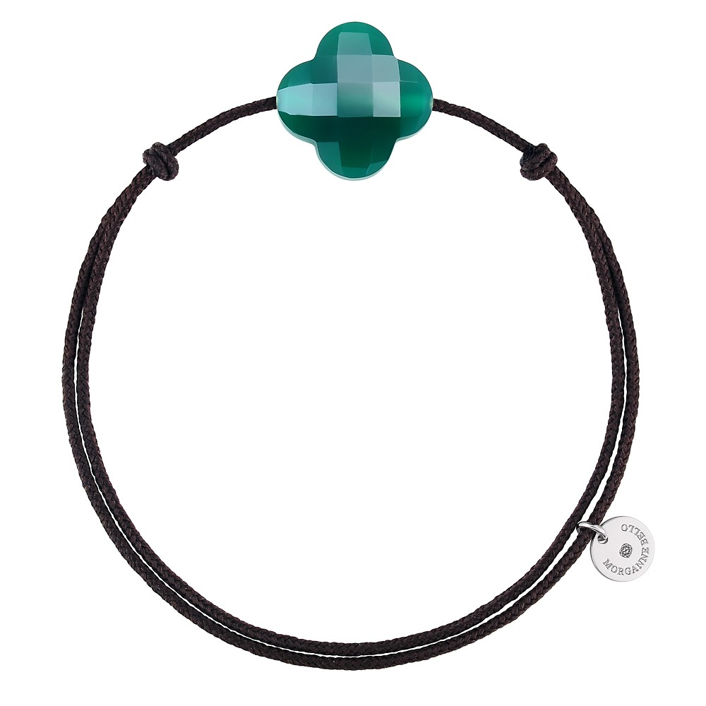 Bracelet, Agate Verte, Cordon Chocolat