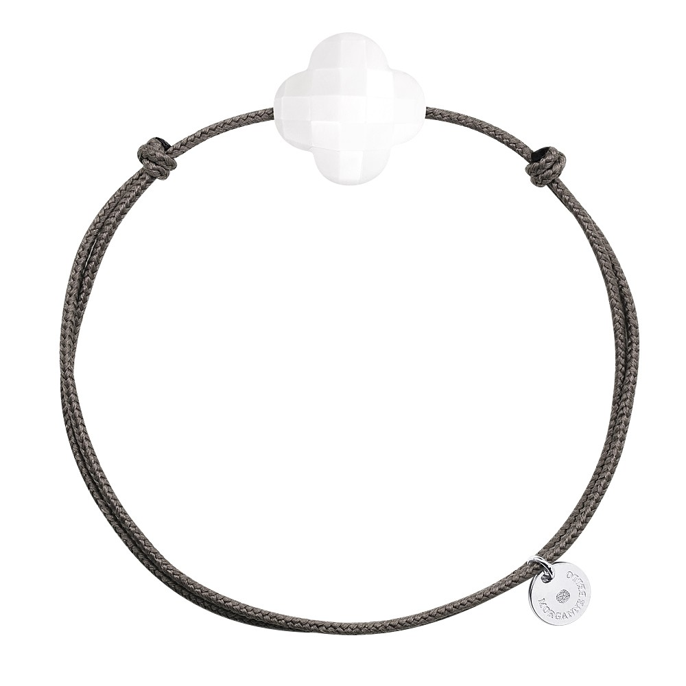 Bracelet, Agate Blanche, Cordon Taupe