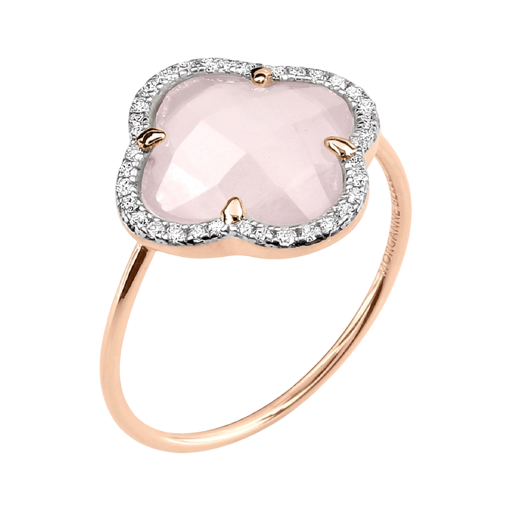 Bague, Quartz Rose Milky, Diamants, Or Rose