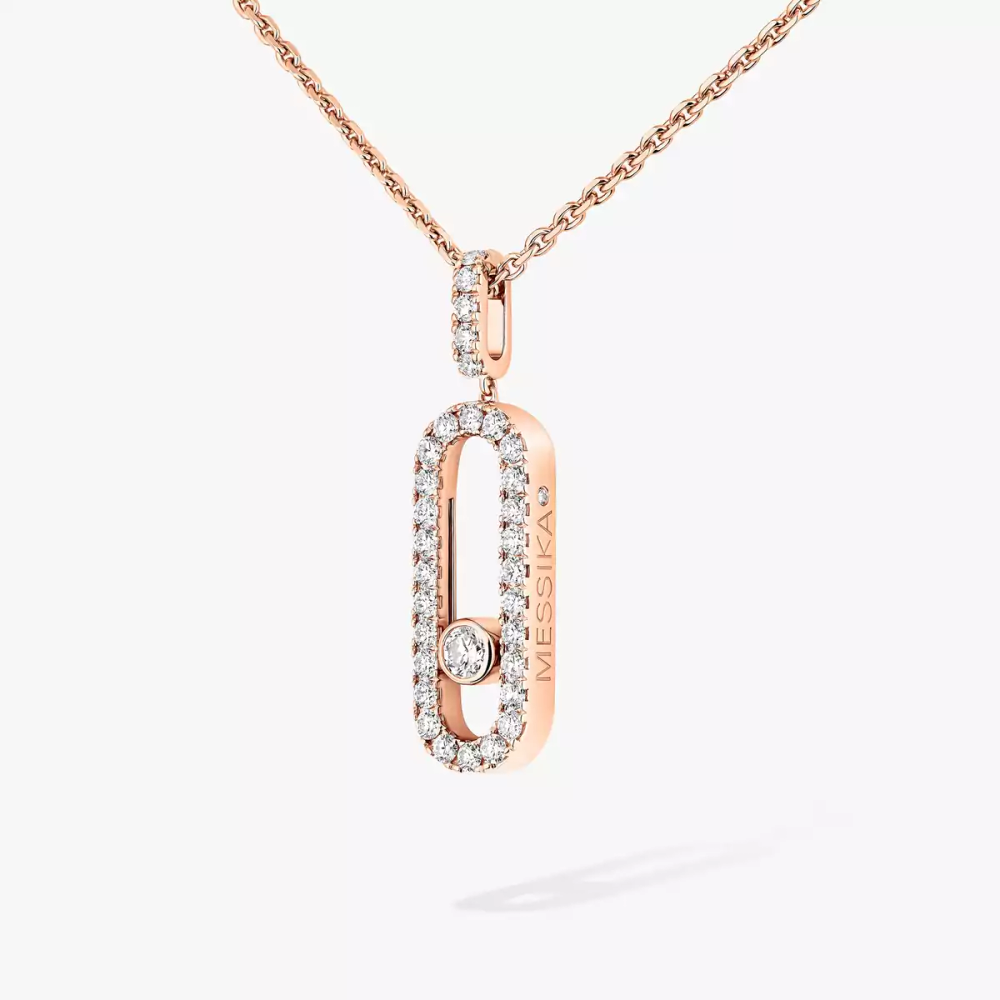 Collier pendentif Move Uno pavé, grand modèle Collier diamant en or rose Move Uno