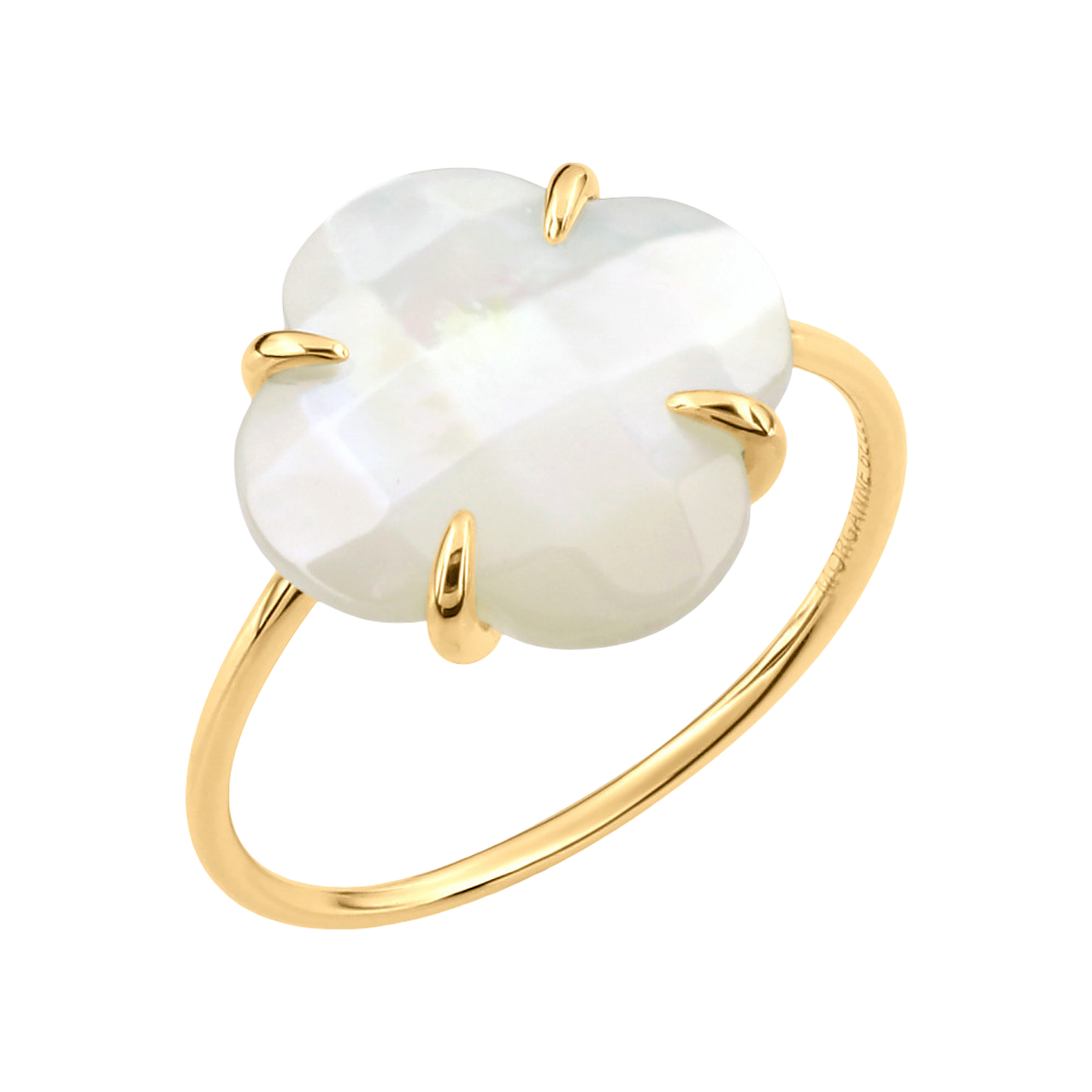 Bague, Nacre Blanche, Or Jaune