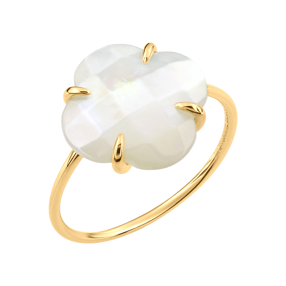 Bague, Nacre Blanche, Or Jaune