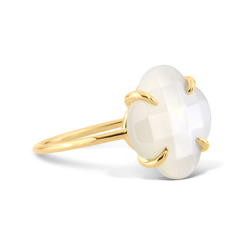 Bague, Nacre Blanche, Or Jaune