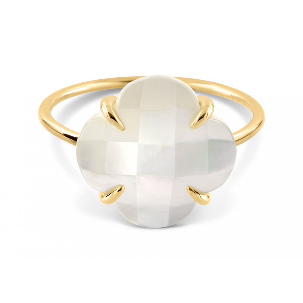 Bague, Nacre Blanche, Or Jaune