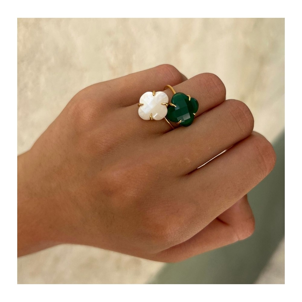 Bague, Nacre Blanche, Or Jaune