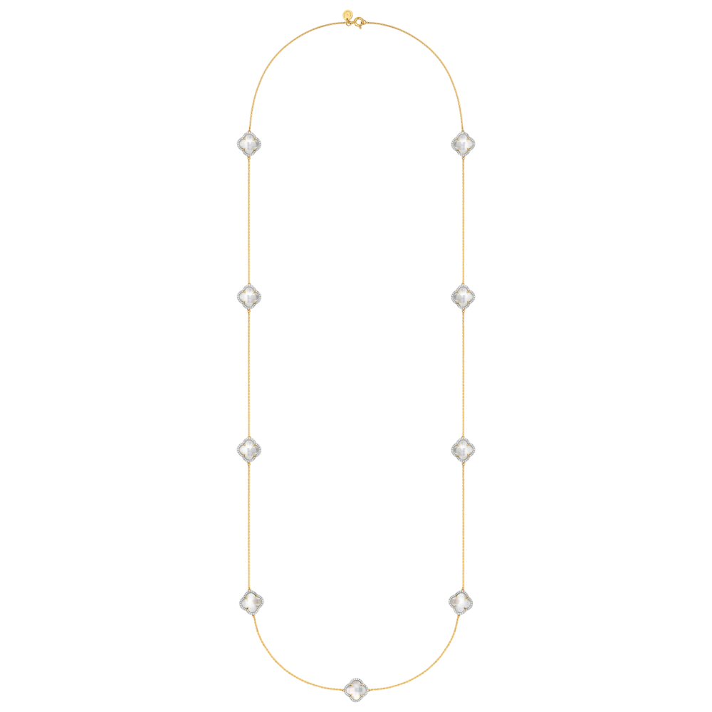 Sautoir, Nacre Blanche, Diamants, Or Jaune
