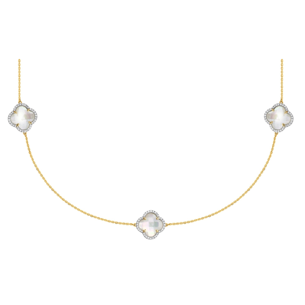Sautoir, Nacre Blanche, Diamants, Or Jaune
