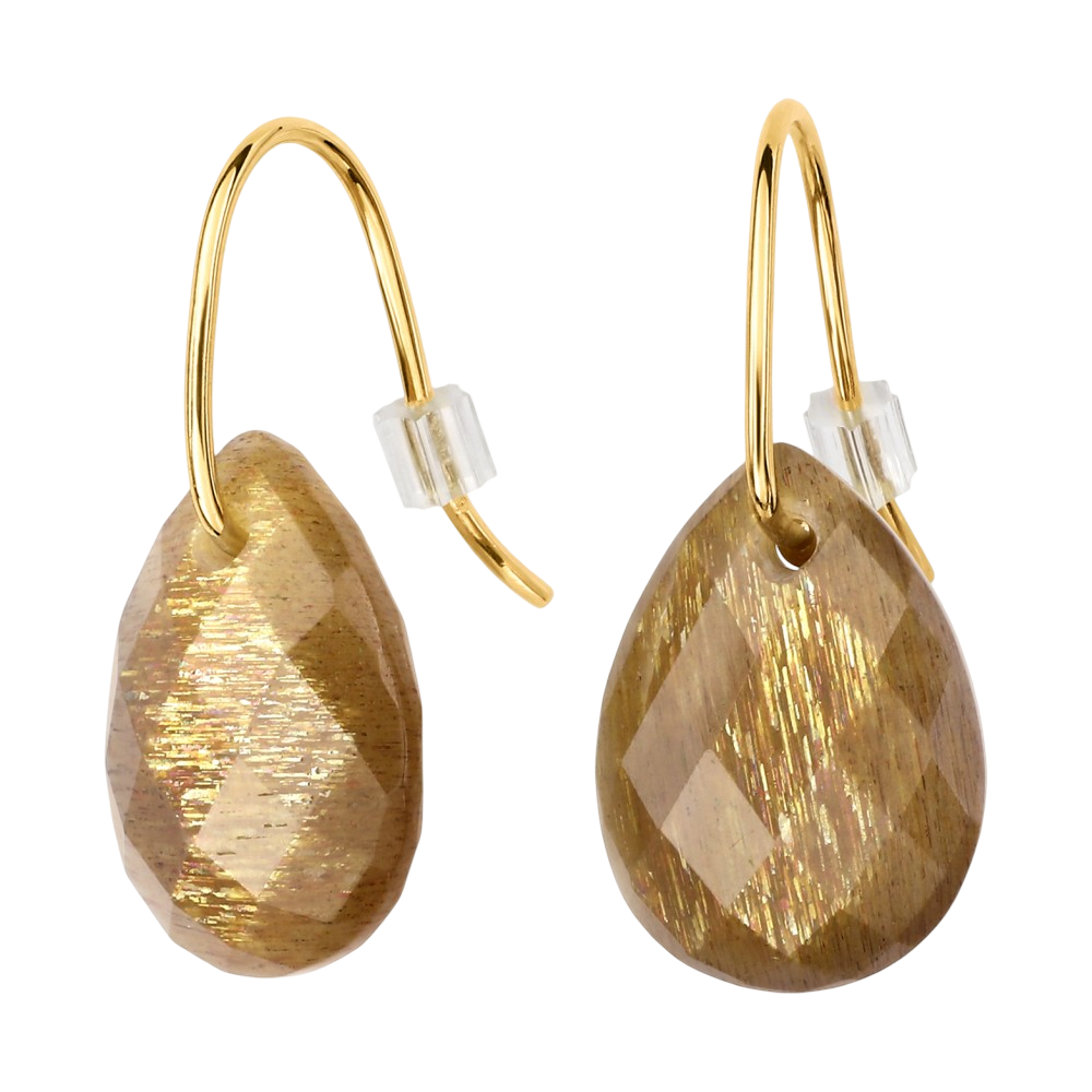 Boucles D'oreilles, Pierre De Soleil, Or Jaune