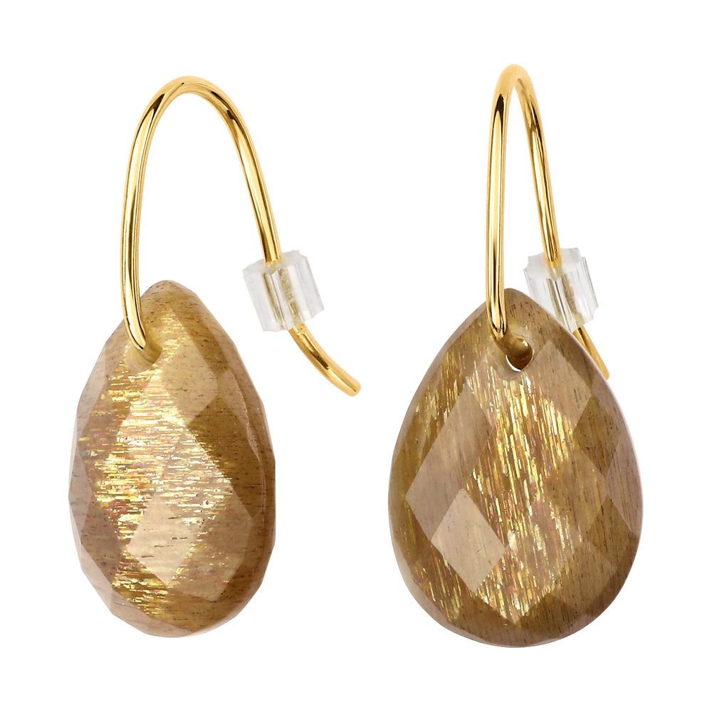 Boucles D'oreilles, Pierre De Soleil, Or Jaune