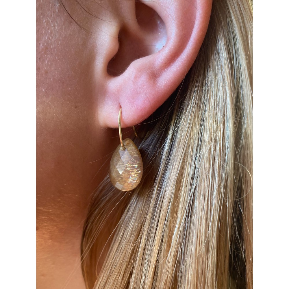 Boucles D'oreilles, Pierre De Soleil, Or Jaune