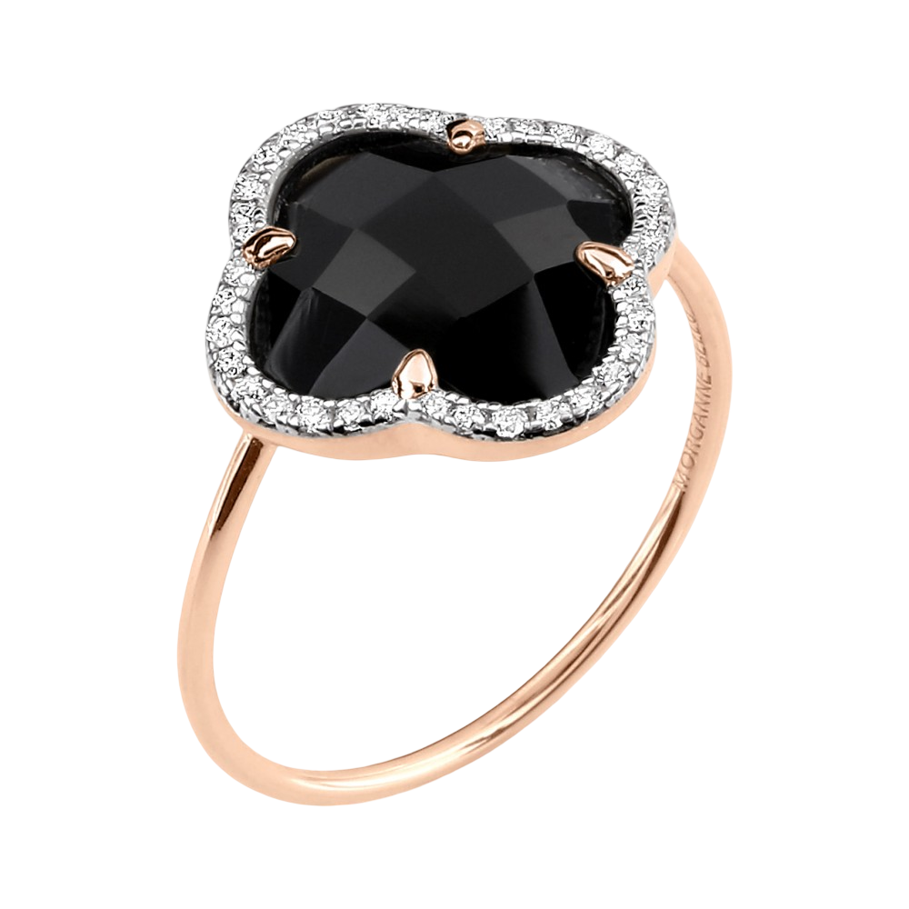 Bague, Onyx, Diamants, Or Rose