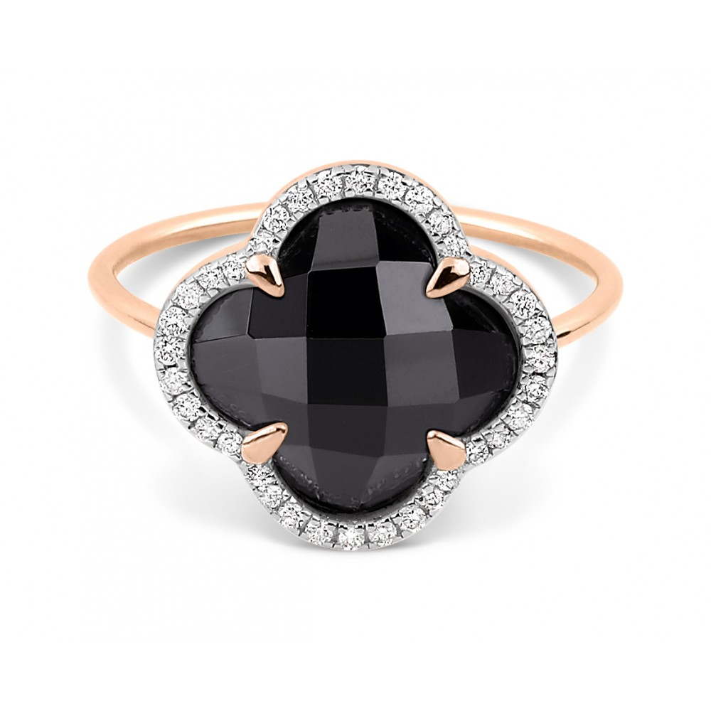 Bague, Onyx, Diamants, Or Rose