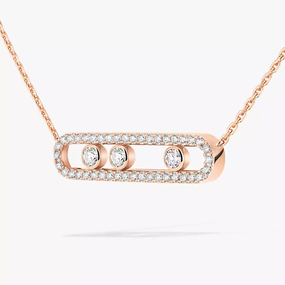 Collier Move Classique pavé, grand modèle Collier diamant pavé en or rose 18 carats