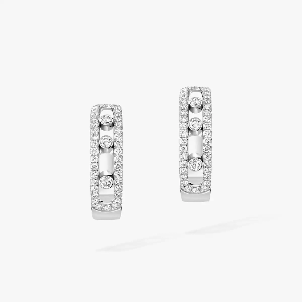 Boucles d'oreilles créoles Move Classique pavées Boucles d'oreilles créoles diamant Move pavées en or blanc 18 carats