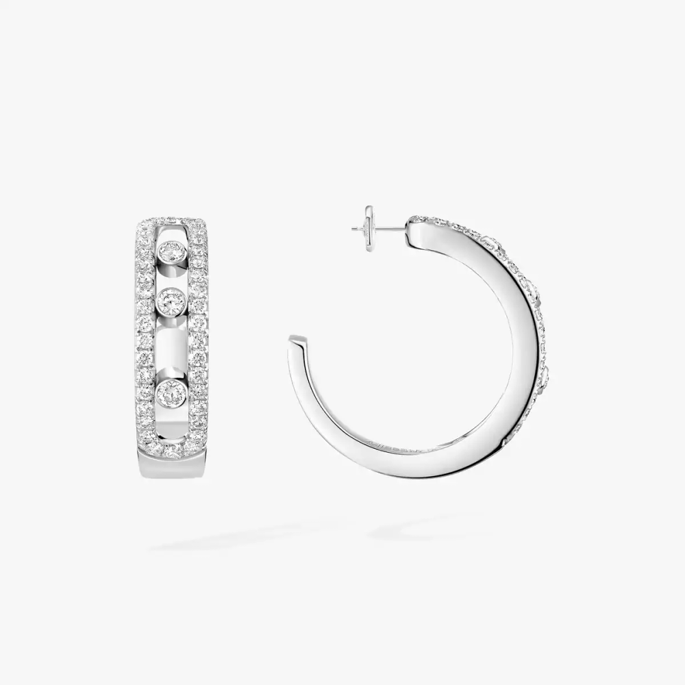 Boucles d'oreilles créoles Move Classique pavées Boucles d'oreilles créoles diamant Move pavées en or blanc 18 carats