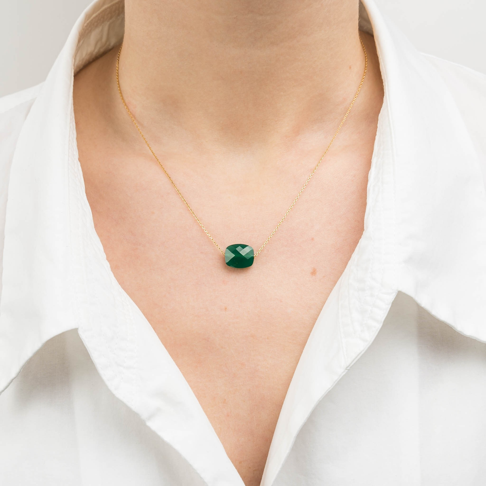 Collier, Agate Verte, Or Jaune