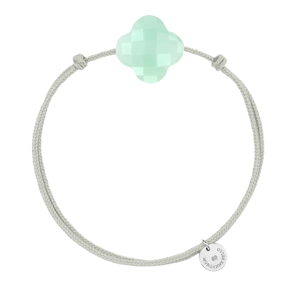 Bracelet, Chrysoprase Menthe, Cordon Gris Souris