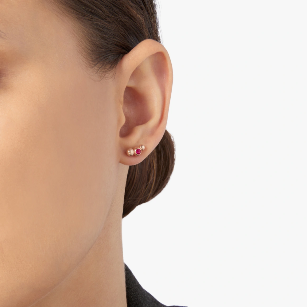 Boucle D'oreille Stud Bollicine Or Rose & Rubis