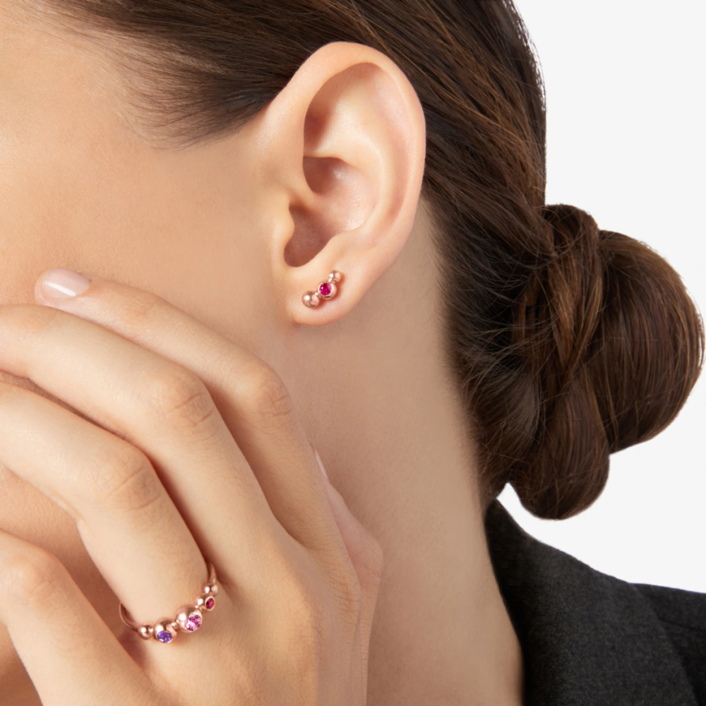 Boucle D'oreille Stud Bollicine Or Rose & Rubis