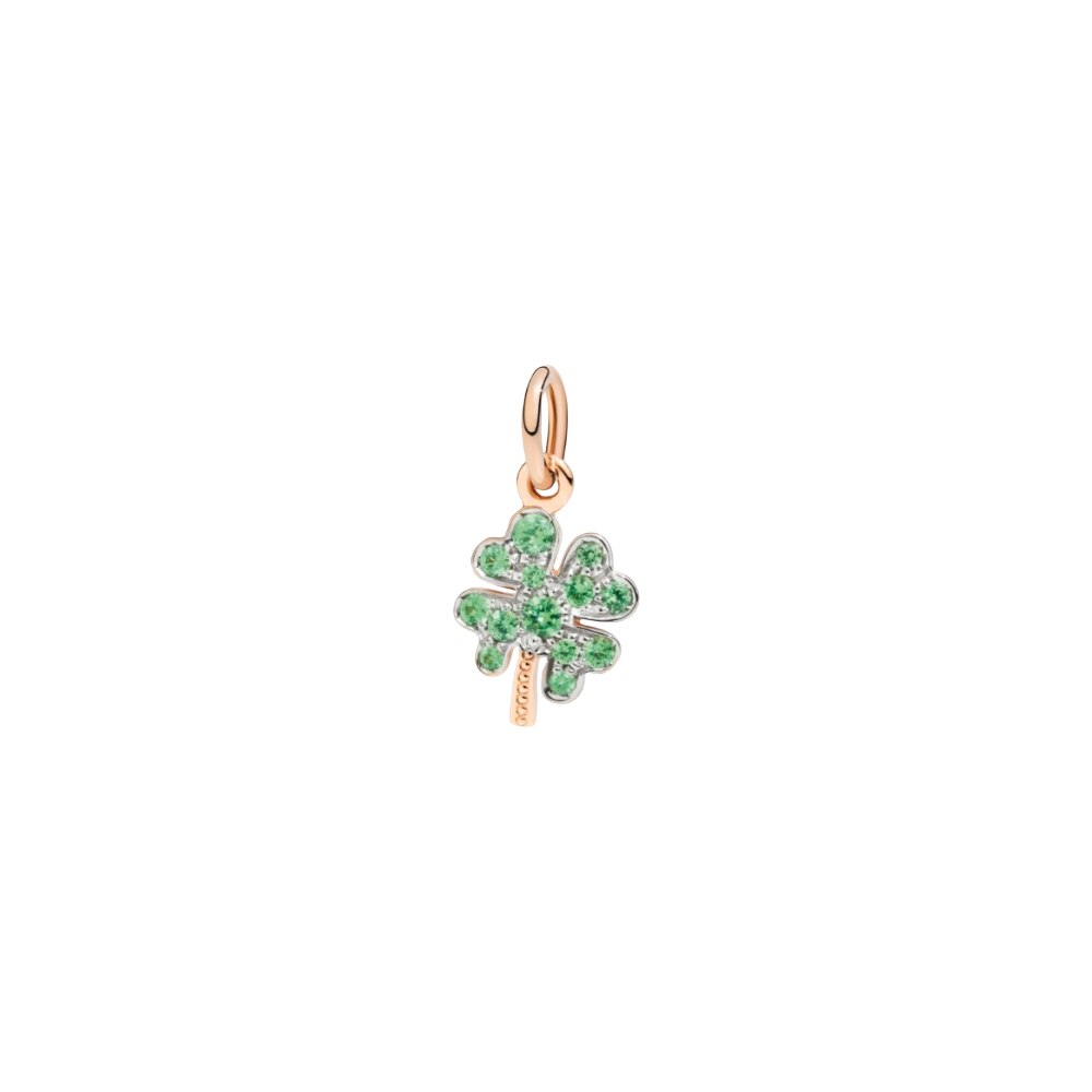 Pendentif Trèfle À Quatre Feuilles Or Rose & Tsavorites