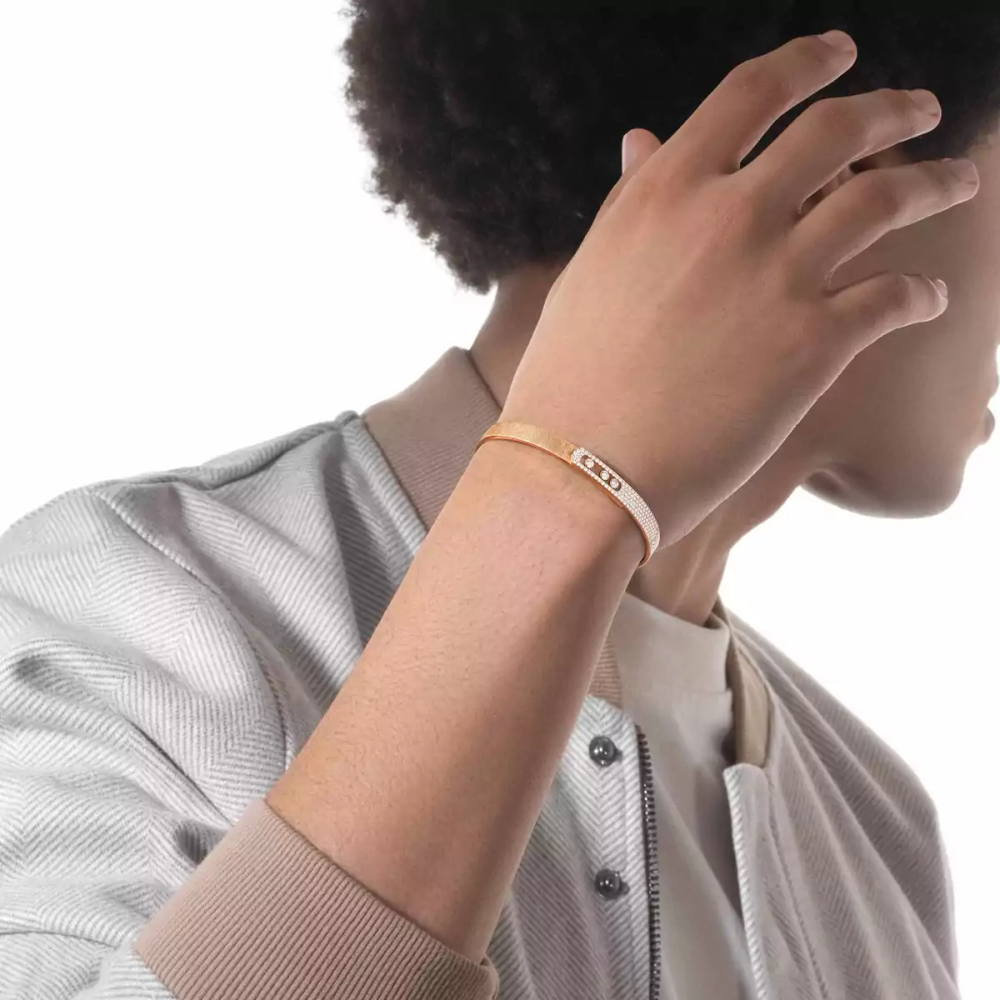 Bracelet Move Noa ciselé semi-pavé, moyen modèle
