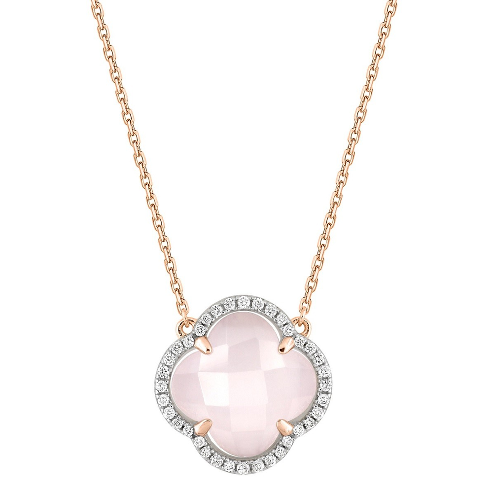 Collier, Quartz Rose Milky, Diamants, Or Rose