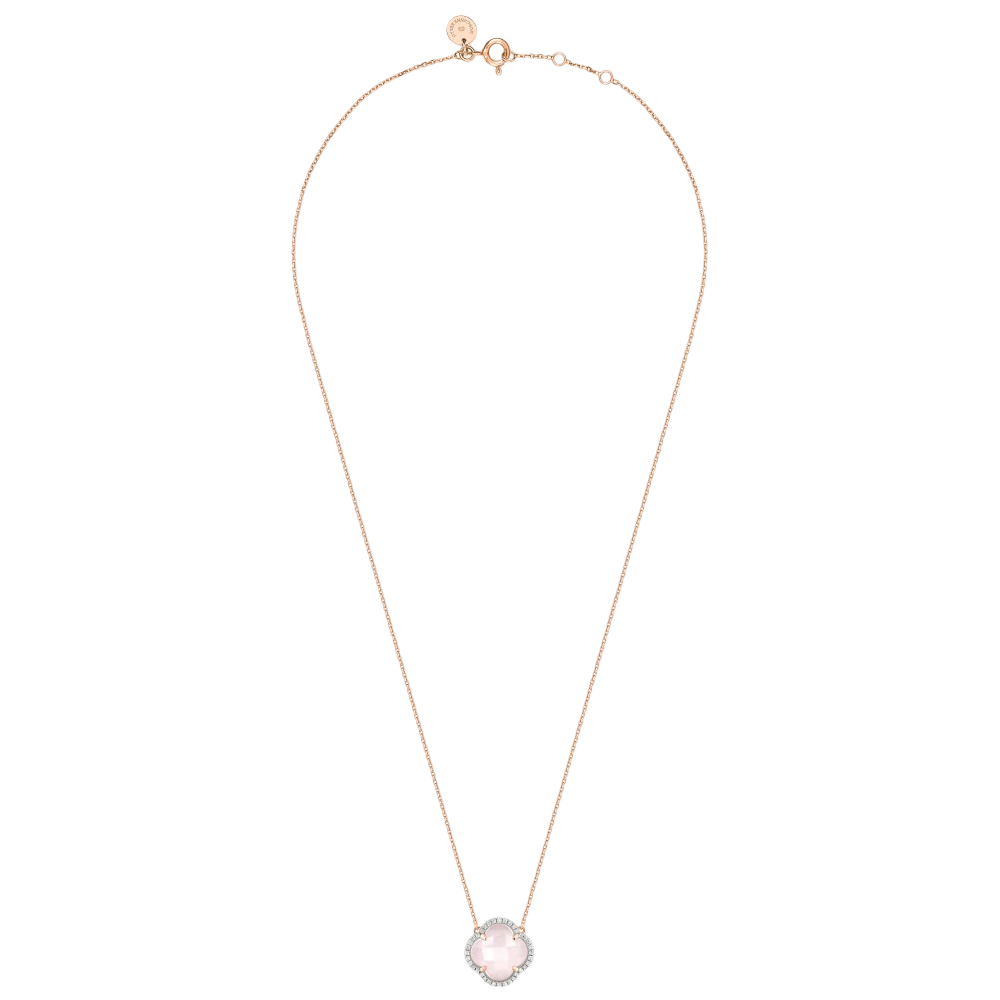 Collier, Quartz Rose Milky, Diamants, Or Rose