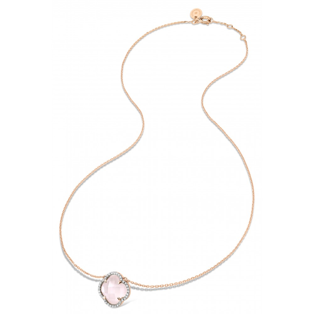 Collier, Quartz Rose Milky, Diamants, Or Rose