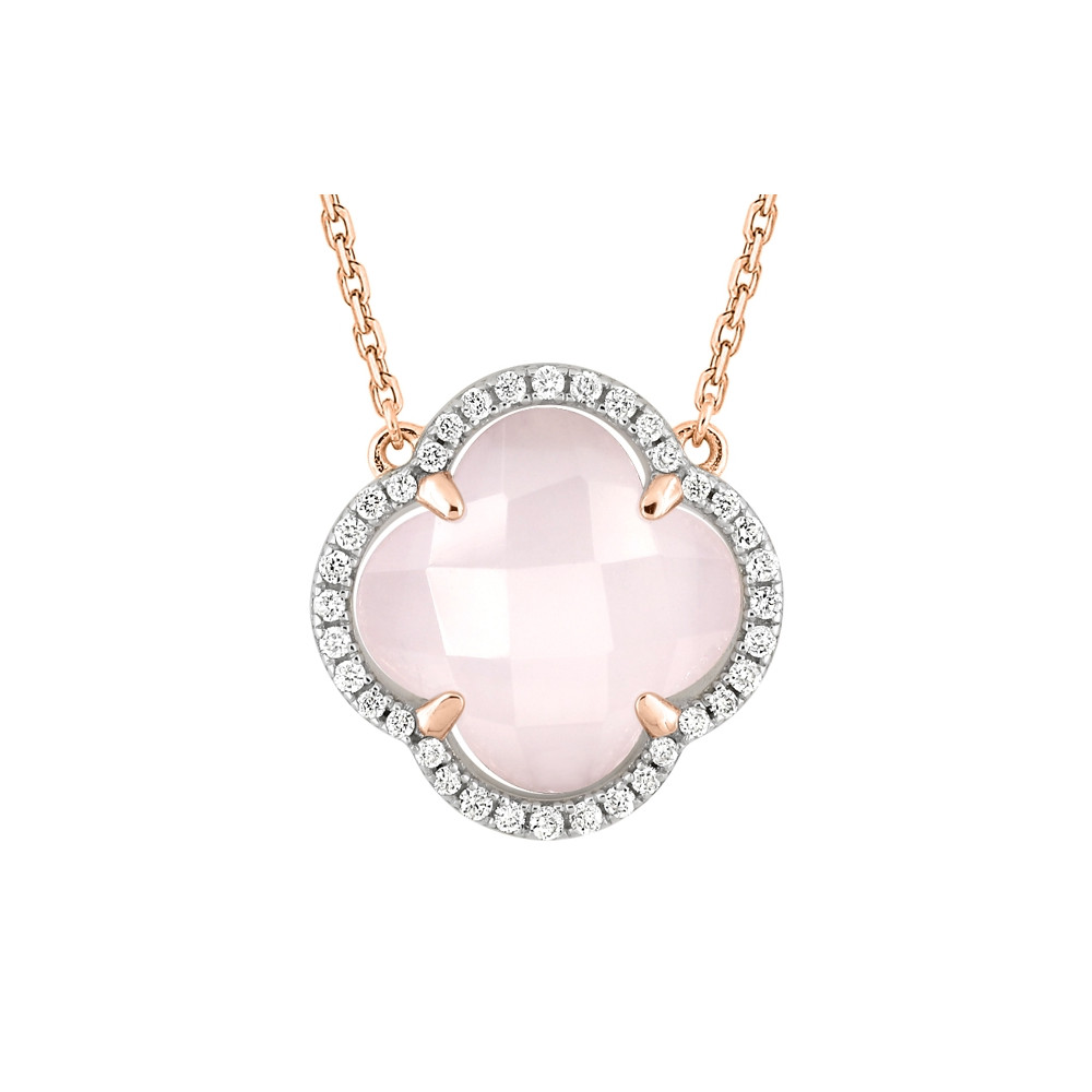 Collier, Quartz Rose Milky, Diamants, Or Rose