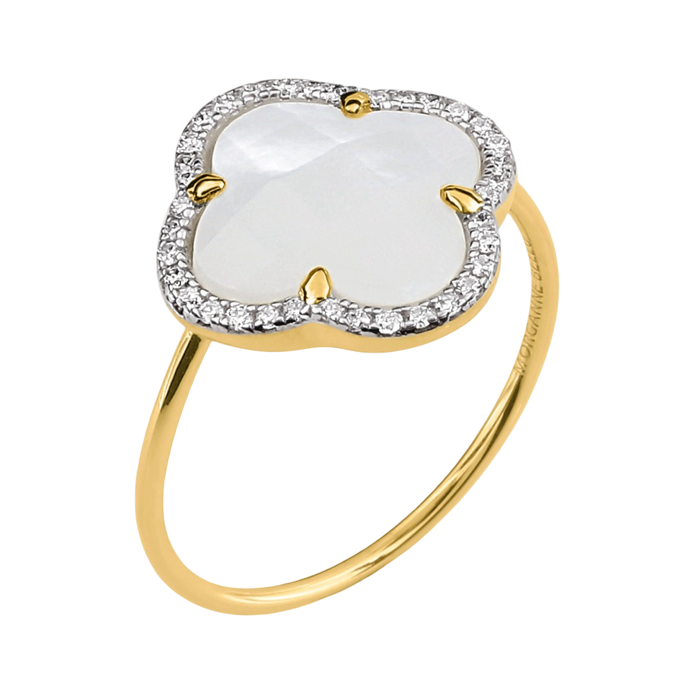 Bague, Nacre Blanche, Diamants, Or Jaune
