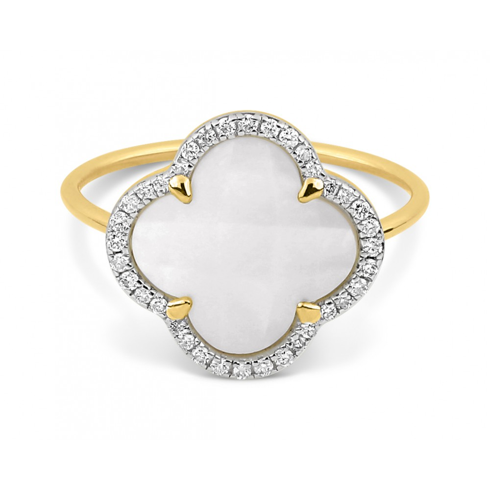 Bague, Nacre Blanche, Diamants, Or Jaune