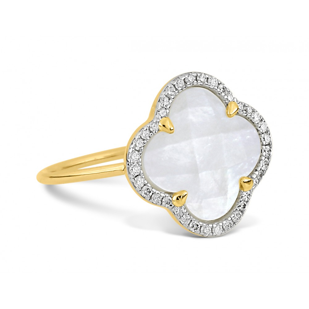 Bague, Nacre Blanche, Diamants, Or Jaune