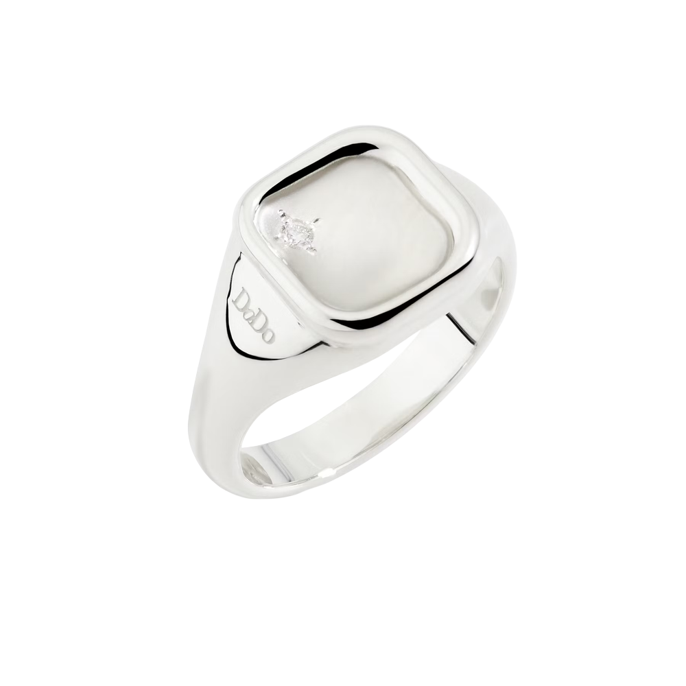 Bague Sceau Argent Et Diamant Blanc