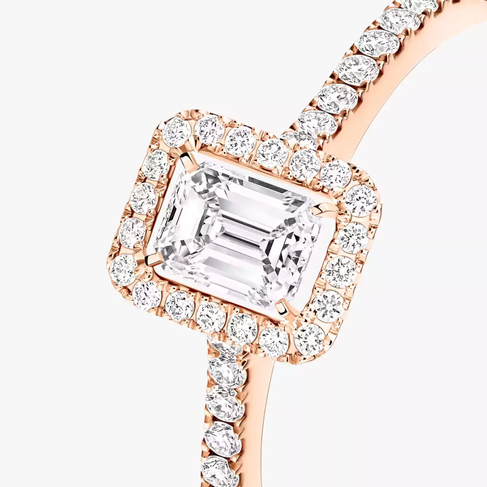 Bague solitaire Joy taille émeraude, petit modèle Bague diamant en or rose Joy