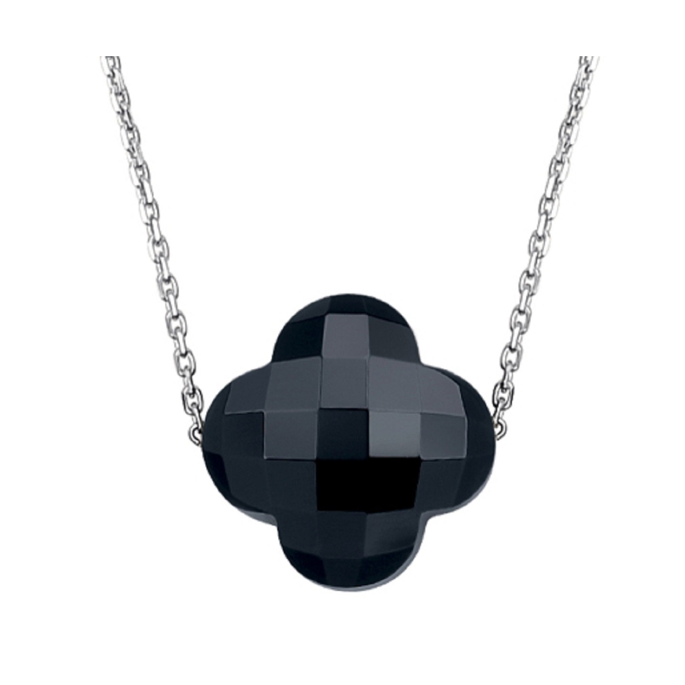 Collier, Onyx, Or Blanc
