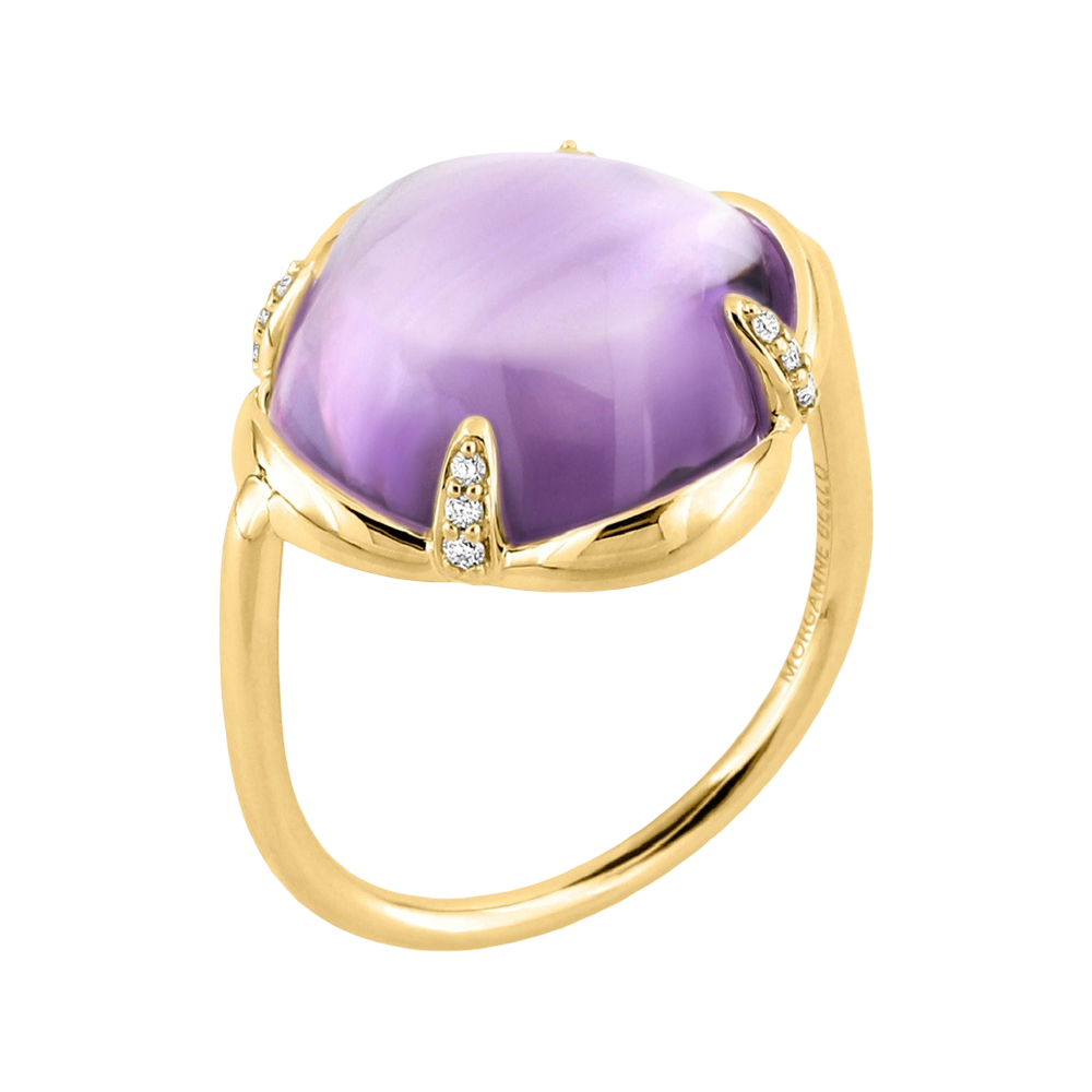 Bague, Améthyste, Diamants, Or Jaune